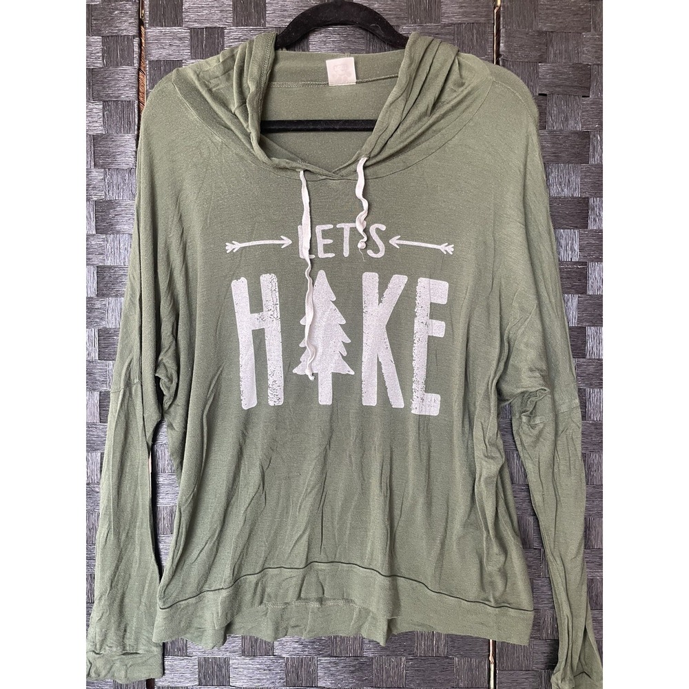 Pink Foot Shirt Womens Large Green Pullover Let's Hike Lightweight